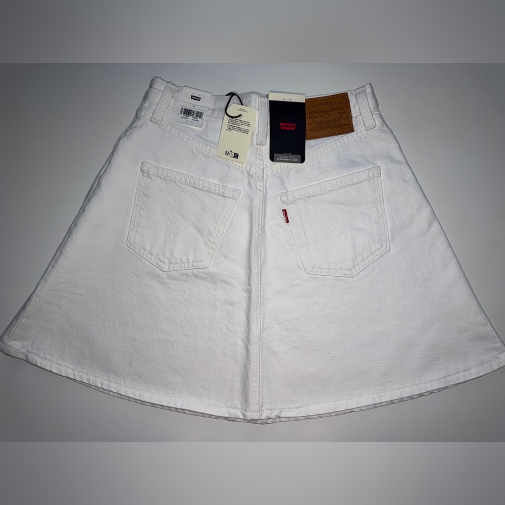 NWT Levi's Premium High-Rise High Waist A-Line Flounce Mini Denim Skirt White 25 - Picture 10 of 15